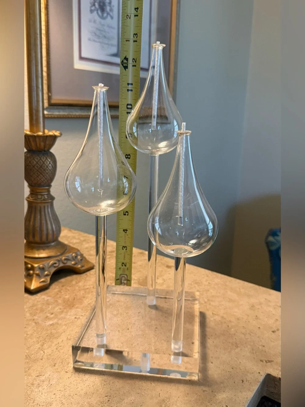 Belag MCM 3-Tulip Stem Hand Blown Glass Oil Lamp Lucite Base - Vintage